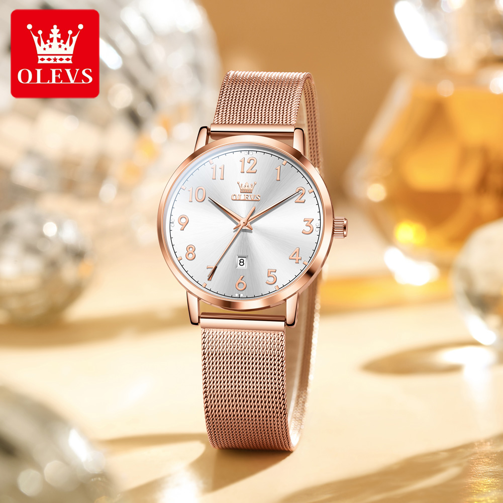 OLEVS 5653 ساعات نسائية أنيقة  - مراجعة Stainless Mesh Band وسعره