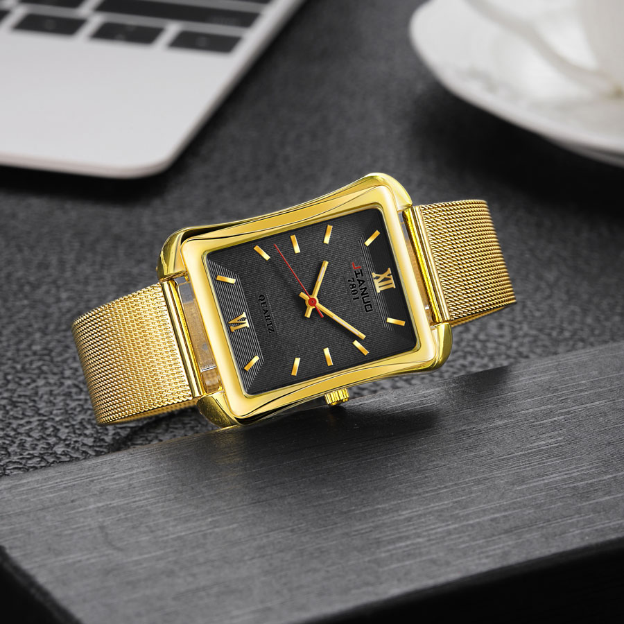 ساعة كوارتز مربعة للرجال ، قرص - مراجعة Stainless Mesh Band وسعره