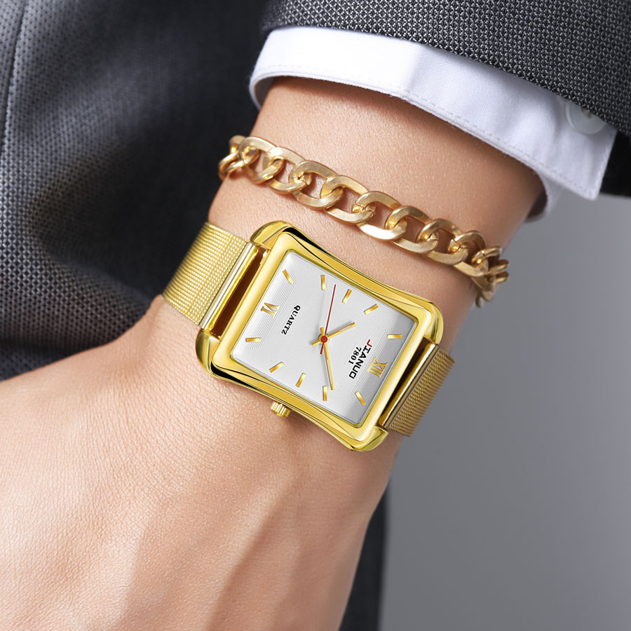 ساعة كوارتز مربعة للرجال ، قرص - مراجعة Stainless Mesh Band وسعره