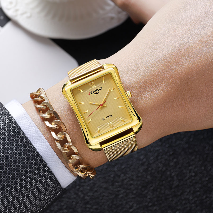 ساعة كوارتز مربعة للرجال ، قرص - مراجعة Stainless Mesh Band وسعره